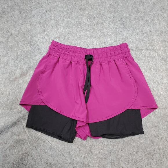 Lululemon Shorts Womens 4 Lined Mesh Gym Run Workout Pink Black - Picture 1 of 8